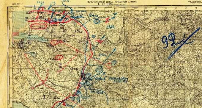 Карта с обстановкой вокруг Севастополя по состоянию на 2 января 1942 года
