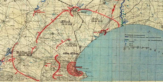 Карта с обстановкой вокруг Феодосии по состоянию на 31 декабря 1941 года