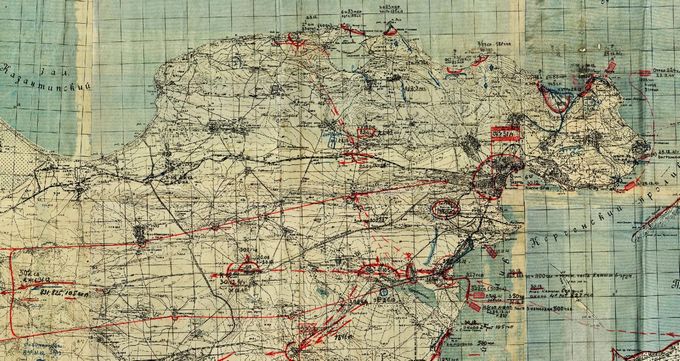 Карта с обстановкой вокруг Керчи по состоянию на 1 января 1942 года
